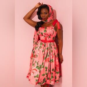 Pink Satin Roses Sundress